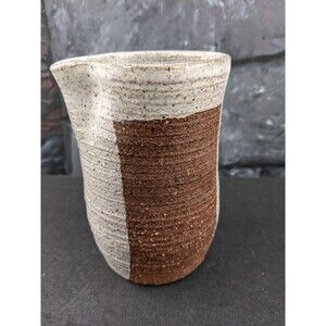 Creamer Studio Art Pottery Signed Margis Brown Stripe Handleless 5"Boho Woodsy